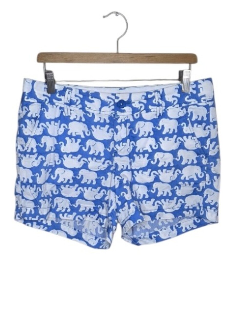 Lilly Pulitzer Blue White Elephant Print Callahan Shorts Size 8 100% Cotton
